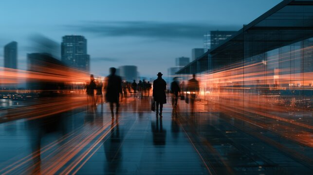 People from diverse cultures walking on an elevated transparent walkway, showcasing multicultural interaction and urban lifestyle in a modern architectural setting.