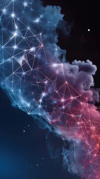 Abstract cosmic nebula with interconnected glowing nodes. ..Created with Generative AI, not depicting real subjects.