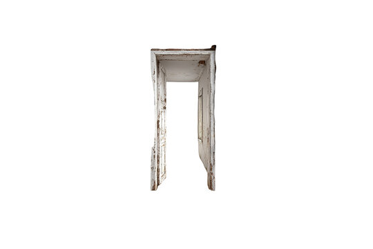 Damaged doorway with torn wall, realistic broken concrete texture, isolated PNG on transparent background