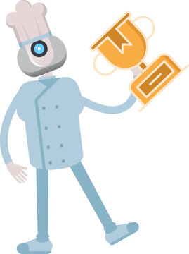 Chef Robot Character Holding Trophy Illustration
