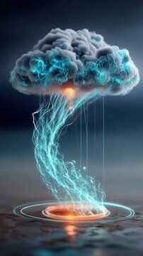 Futuristic energy cloud with glowing tendrils and orange base, evoking a sense of powerful technological advancement. ..Created with Generative AI, not depicting real subjects.