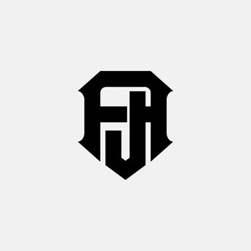 Intertwined AJ monogram logo in black shield shape for professional branding and team identity