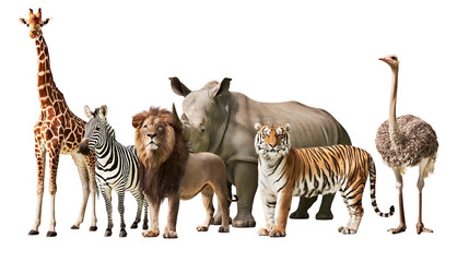 Giraffe Zebra Lion Rhinoceros Tiger, Ostrich group © dominica