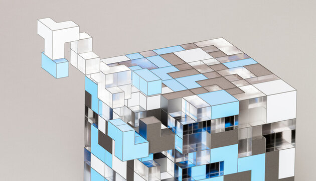 3D Floating Cube Geometric Structure