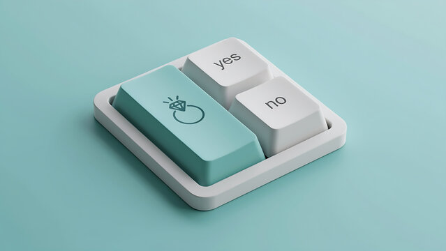Mechanical keyboard keycaps with wedding ring symbol and yes no keys, keyboard