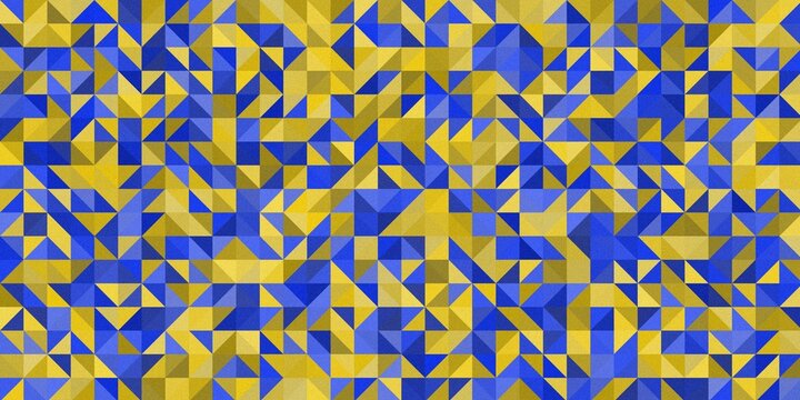 Abstract blue yellow triangles mosaic background with geometric shapes.