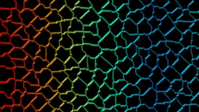 Abstract rainbow gradient cracked pattern background with glowing voronoi network digital design