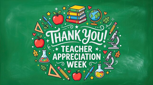 Thank you teacher appreciation week chalkboard art with school supplies with chalkboard design celebrating supplies festive elements hand drawn school vibrant chalkboard illustration celebration