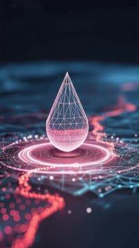 Digital water drop molecule glowing on a futuristic circuit board with data streams. ..Created with Generative AI, not depicting real subjects.
