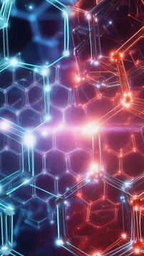 An abstract digital illustration depicting interconnected hexagonal molecular structures in vibrant blue and red hues, symbolizing networks. ..Created with Generative AI, not depicting real subjects.