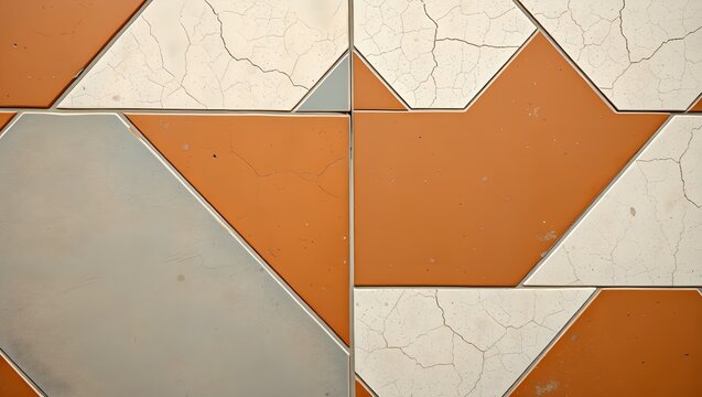 Weathered Vintage Encaustic Cement Tile Texture Background with Faded Patterns and Cracks