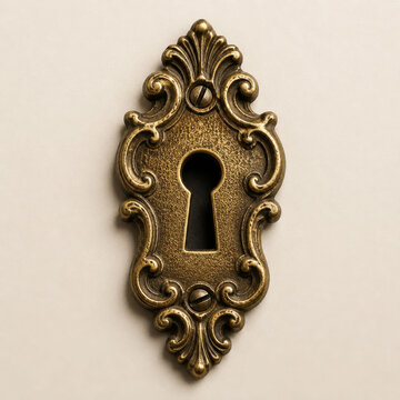 精巧な装飾が施されたアンティーク風の真鍮製鍵穴プレート Vintage brass escutcheon keyhole plate with intricate ornate design