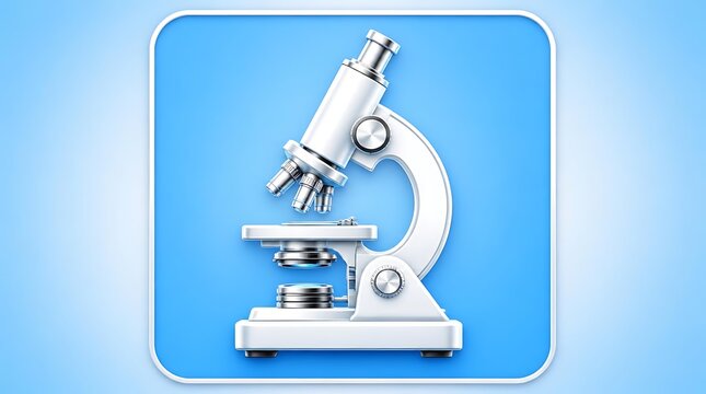 Microscope Icon on Blue Background for Scientific Research.
