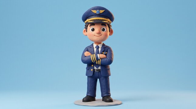 Cute Pilot 3D Cartoon Character Clay Style With Solid Background