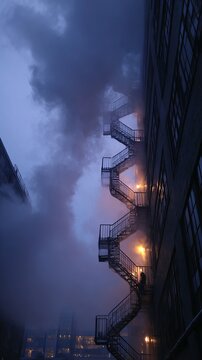 Dramatic Staircase Against a Moody Sky - Urban Architecture and Atmospheric Lighting.