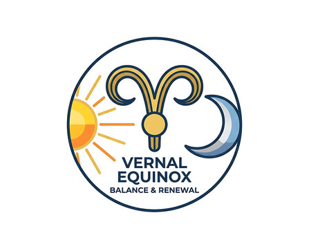 Vernal Equinox Balance And Renewal Symbol Featuring Sun Moon And Aries Ram Icon