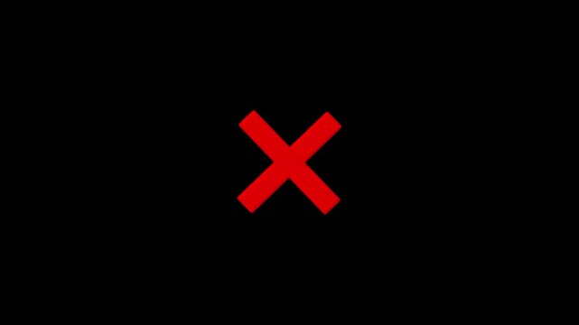 Red cross painted by wide brush, X cross Mark, wrong Grunge check mark animation video with alpha channel. Red cross mark animation, 4 loop Abel with