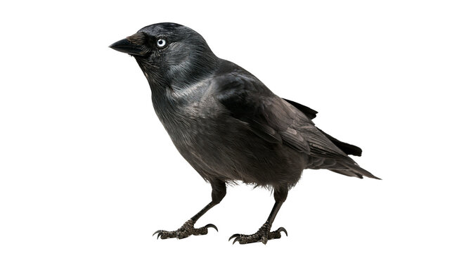 Western Jackdaw bird with blue eye and black feathers