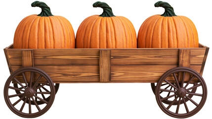 Three orange pumpkins in a wooden cart with wheels © darietta