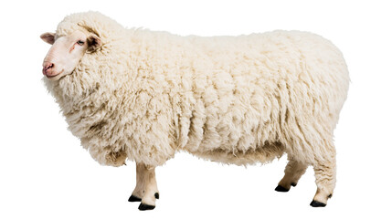 Fototapeta premium Fluffy white sheep standing on white