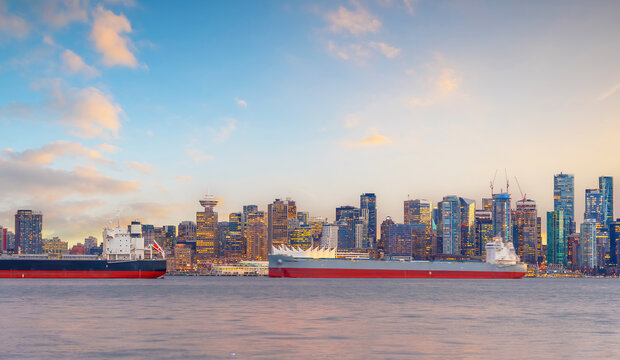 Downtown Vancouver skyline at sunset, British Columbia