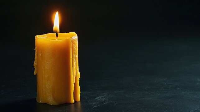 stub. Single large candle burned down to stub with steady flame in dark setting. symbolizing life milestones and joyful moments, wellbeing guides, designed for coaching and self-improvement content.