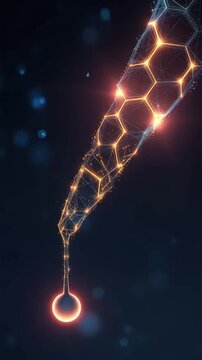 A microscopic view of a nano-structure, possibly a carbon nanotube or graphene, with a glowing sphere attached. ..Created with Generative AI, not depicting real subjects.