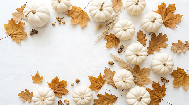 Autumn floral arrangement cotton flower flatlay