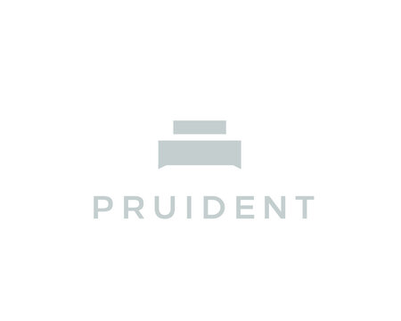 Geometric bed logo design. Minimalist grey bedroom furniture or pillow icon. Modern logotype for hotel, mattress and interior decor brands.