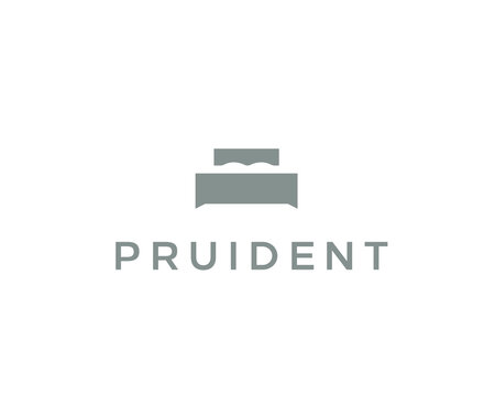 Minimalist bed logo design. Simple grey bedroom furniture or pillow icon. Modern logotype for hotel, mattress and interior decor brands.
