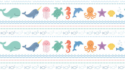 Cute Sea Creatures Border Pattern © Maliya