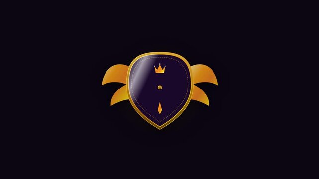 Royal golden shield with crown and wings for game rank