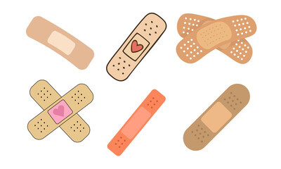 First Aid Adhesive Bandage Set Isolated on White Background for Wound Protection, Medical Care, Healthcare and Injury Healing Concept