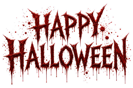 Horror dripping Happy Halloween typography, bloody red grunge lettering illustration for spooky party invitation and poster design isolated PNG with Transparent Background