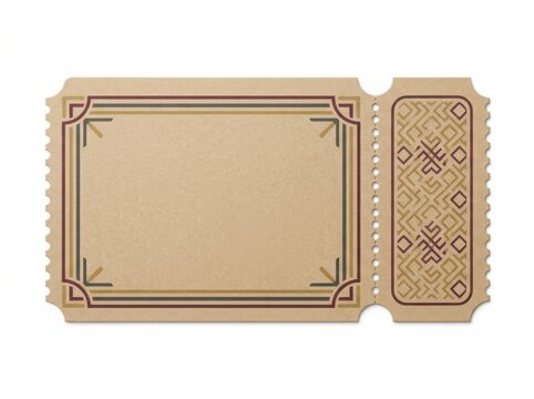 Vintage blank paper ticket with decorative frame and floral patterns