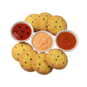 Yellow Cornbread Cookies with Dipping Sauces Transparent Background