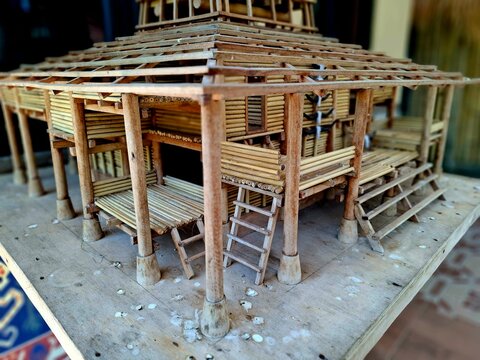 Wooden details of the traditional &lsquo;Uma Mbatangu&rsquo; house of the Sumba tribe, East Nusa Tenggara. The roof of the house is shaped like a towering spire. It is a replica of a traditional house Indonesia.