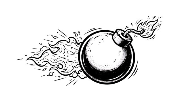 Explosive bomb with fire and smoke isolated on white background