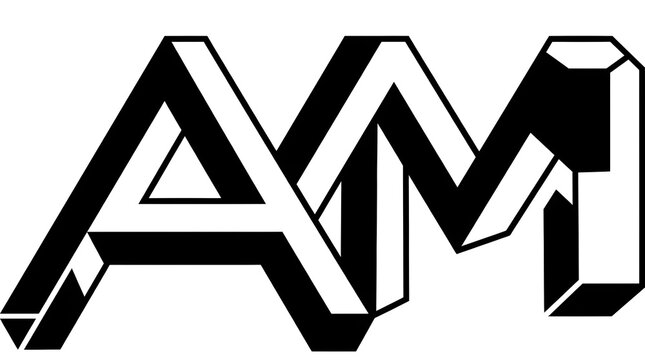 Creative AM monogram logo featuring bold geometric forms with a three-dimensional optical illusion style. Ideal for branding, creative agencies, architecture studios, gaming brands, technology compani