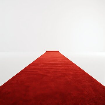 Long red carpet stretches across white space.
