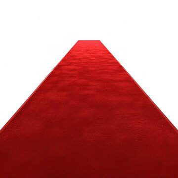 Long red carpet stretches across white space.