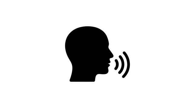 Silhouette of a person speaking with sound waves on a white background