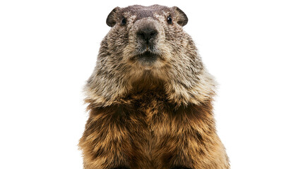 Groundhog standing upright front view, detailed fur texture © Clementine