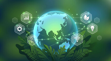 Obraz premium Green technology vector illustration of sustainable global network design