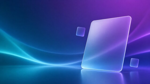 Frosted glassmorphism background, translucent glass panels on blue and purple gradient, modern UI design elements