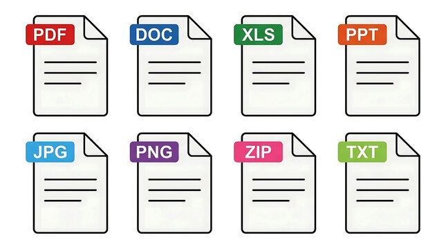 File format document extension vector icons collection for web design