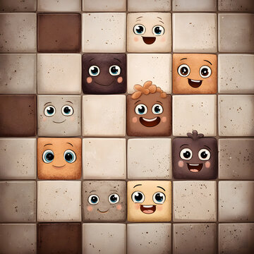 Tile cartoon face smile ceramic pattern with cute kitchen wall character