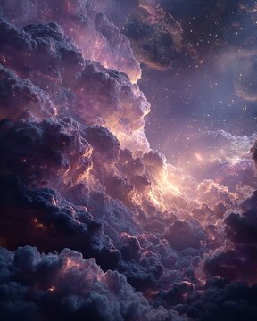Celestial Tapestry - A Dreamlike Vista of Cosmic Clouds and Ethereal Light.