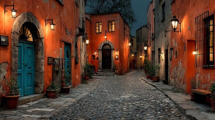 Fototapeta premium Charming San Miguel de Allende Street at Night - A Colorful Journey.
