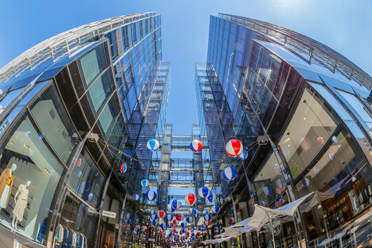 WASHINGTON DC, USA - SEPTEMBER 5, 2018: Skyscrapers decorated with baloons and CityCenterDC, located at 825 10th St NW, Washington, DC 20001.